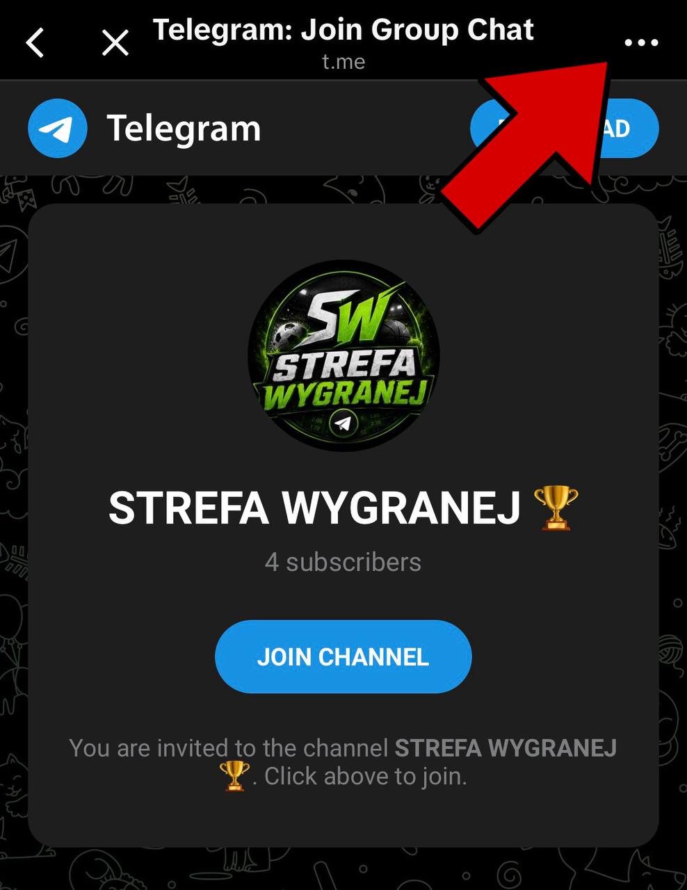Telegram — krok 1: kliknij trzy kropki